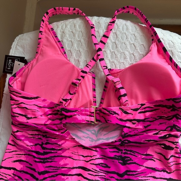 California Waves Animal Print Tankini Swimsuit V-Wire Padded Strappy NWT - Picture 6 of 17